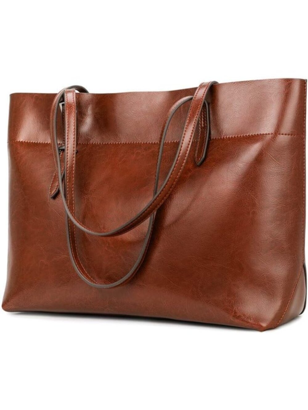 Women's Brown Genuine Leather Tote Bag Shoulder Purses With Adjustable Straps